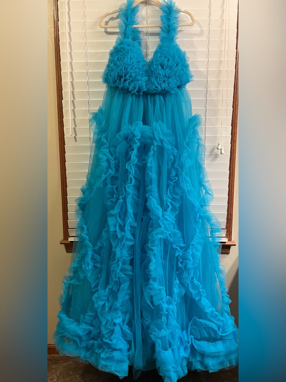 Long Pleated Dress Women’s Photo Shoot Maternity Dress Tulle Dress Teal Large